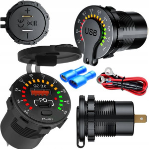 Gniazdo 2xusb Szybka Ładowarka Zabudowy Woltomierz