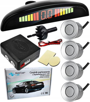 4 Czujniki Parkowania Led Lcd Przód Tył Srebrne
