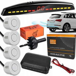 4x Czujnik Parkowania Cofania Led Lcd Slim Białe