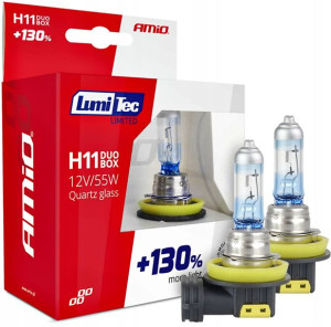 Żarówki H11 Amio Lumitec +130% 55w Homologacja