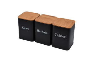 Pojemniki Na Cukier Herbate Kawe 3 Szt. Zestaw Stal Nierdzewna Bambus 2719