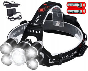 Mocna Latarka Czołowa 5 X Led T6 Cree Czołówka Aku