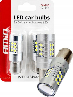 Żarówki LED cofania P21W 12/24V AMIO mocne