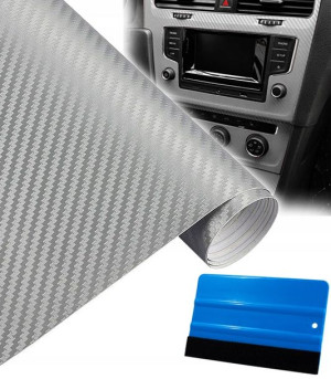 Folia Okleina Carbon Silver Srebrna + Rakla Karbon