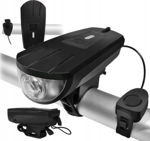 Lampka Rowerowa Led Przód Usb Aku +dzwonek Klakson