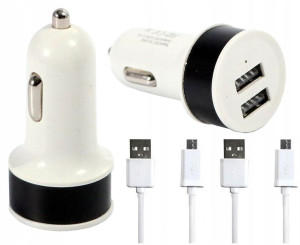 RÓŻOWA ŁADOWARKA SAMOCHODOWA 2XUSB + kabel micro