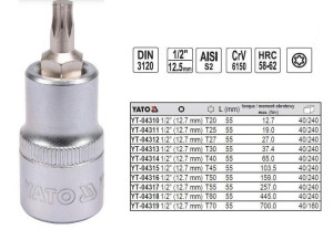 Yato Klucz Trzpieniowy Torx 1/2" T27x 55mm