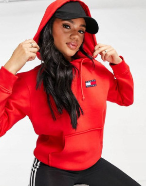 Bluza Damska Tommy Jeans Hilfiger czerwona ocieplana Hoodie , na prezent XS