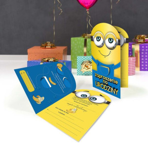 Zaproszenie urodzinowe w kształcie Minionka z otwieranymi oczkami