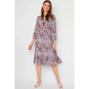 Bonprix Sukienka Rękaw 3/4 Midi Wzór Paisley Wiązanie Boho 40-42 904242