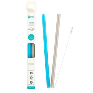 Słomki silikonowe wielorazowe Grey/Blue 2 szt. Fommi
