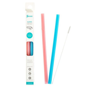 Słomki silikonowe wielorazowe Pink/Blue 2 szt. Fommi