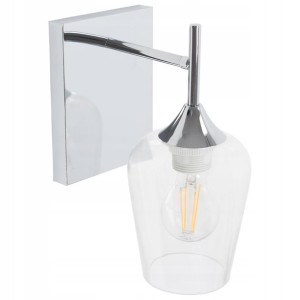 Lampa Ścienna Kinkiet Chrom Przezroczysty Klosz