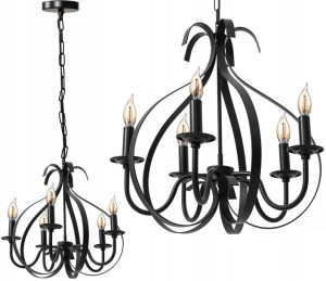 Lampa świecznik Barok LOFT Czarny Metal Łańcuch