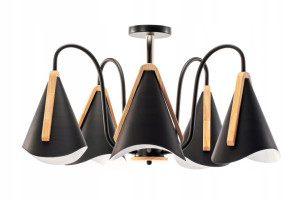 Lampa Sufitowa Skandynawska Czarna 5 Ramion Metal