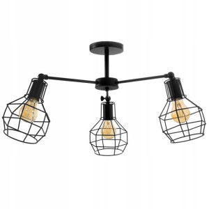 Lampa Wisząca Sufitowa Metalowa Czarna 3-ramienna