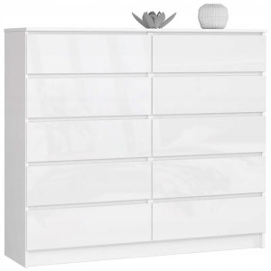 Komoda K 140 Cm 10 Szuflad Biała-biały Połysk