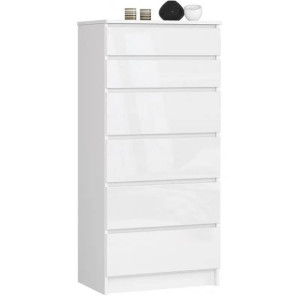 Komoda K 60 Cm 6 Szuflad Biała-biały Połysk