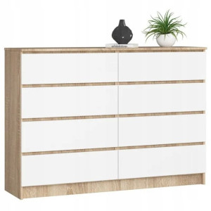 Komoda Komody Szafka 140cm 8 Szuflad Sonoma/biała