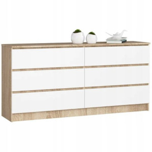 Meble Komoda Komody 160cm 6 Szuflad Sonoma / Biała
