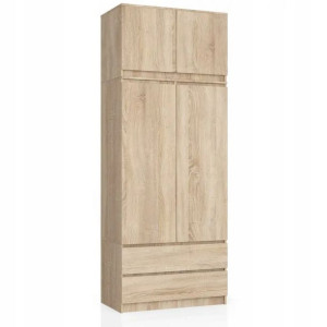 Szafa Garderoba S 90cm 2d 2sz Sonoma + Nadstawka