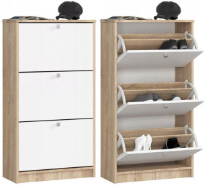 Szafka Na Buty Regał 60cm 3 Uchylna Sonoma - Biała