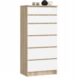 Komoda Komody Szafka 60cm 6 Szuflad Sonoma-biały
