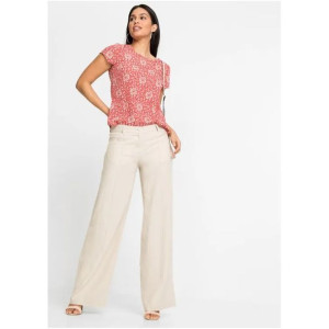Bonprix Koralowa Casualowa Bluzka Z Krótkim Rękawem W Kwiaty 48-50 930476
