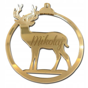 Bombka z GRAWEREM Bombki ZŁOTE logo imię RENIFER