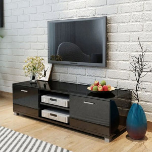 Szafka TV na wysoki połysk, czarna, 140x40,3x34,7