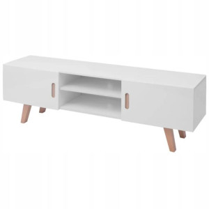 Szafka TV, MDF, 150x35x48,5 cm wysoki połysk biała