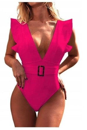 Strój Kąpielowy Jednoczęściowy V-neck Różowy M