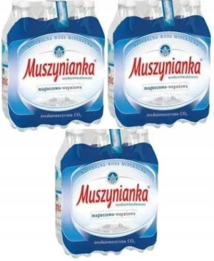 18x Woda Muszynianka mineralna gazowana 1,5 l