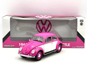 Volkswagen Beetle right-hand drive - 1967, pink/white Greenlight 1:18