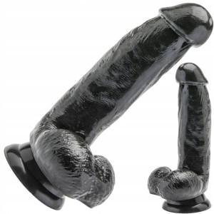 Czarne Dildo Z Jądrami Przyssawka Śliski Penis 15c