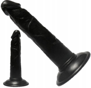 Czarne Dildo Z Żyłami Przyssawką Bez Jąder 19 Cm