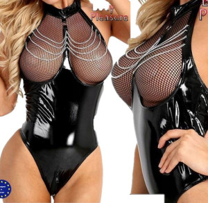 Czarne Wyszczuplające Body Fiszbiny Wetlook O/s