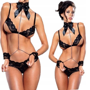 Czarny Sexy Komplet Sex Bielizny Z Łańcuszkiem Os