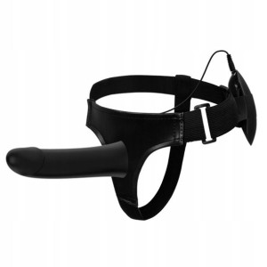 Czarny Strap On Z Wibracjami Pilotem Uprząż