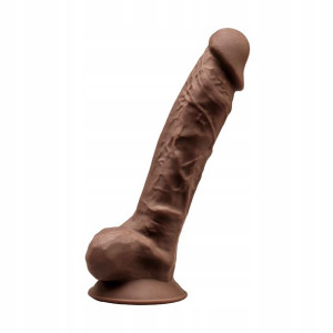 Dildo Penis Z Jądrami Na Przyssawce Zakrzywiony