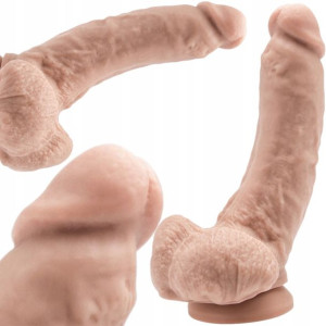 Dildo Realistyczny Zakrzywiony Penis Duże Jądra