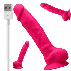 Duży Penis Wibrator Z Jądrami 8" Różowy Mocny