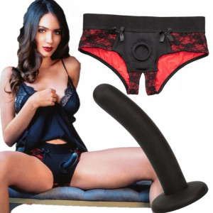 Fantastyczne Koronkowe Figi Otwarte Dildo Set S/m