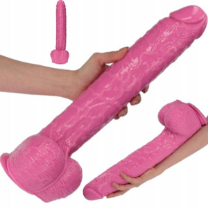 Mega Dildo Długi Penis Xxl Z Jajami 40/7 Bio Pink