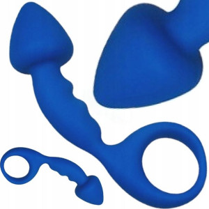 Niebieskie Dildo Analne Z Uchwytem Zagięty Plug