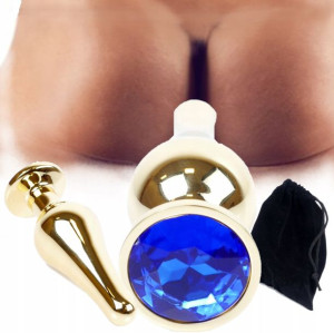 Podłużny Złoty Korek Analny Kryształy W Anal Blue