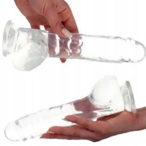Transparentne Duże Dildo Z Jądrami Przyssawką Xl