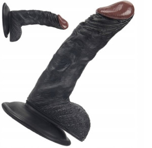 Zagięty Penis Z Dużymi Jądrami Przyssawką 18,5 Cm