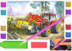 Haft diamentowy OBRAZ 30x25 zestaw dla dzieci TRAKTOR pojazd wieś farma