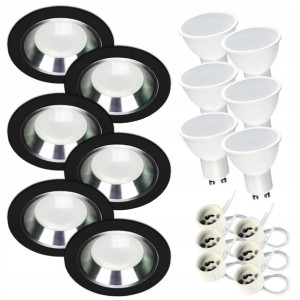 6 x Oprawa sufitowa czarno srebrna + GU10 7W 4000K